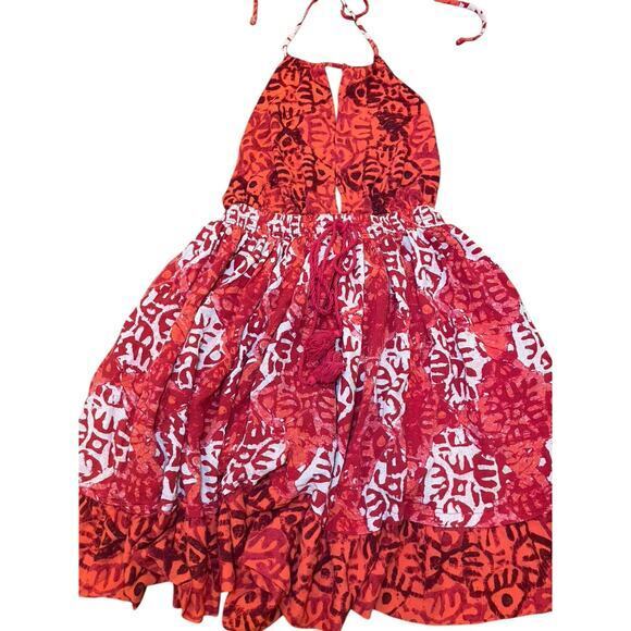 Free People Alluring Halter Mini Dress Keyhole Halter Neckline Red, Orange Small - Picture 4 of 15